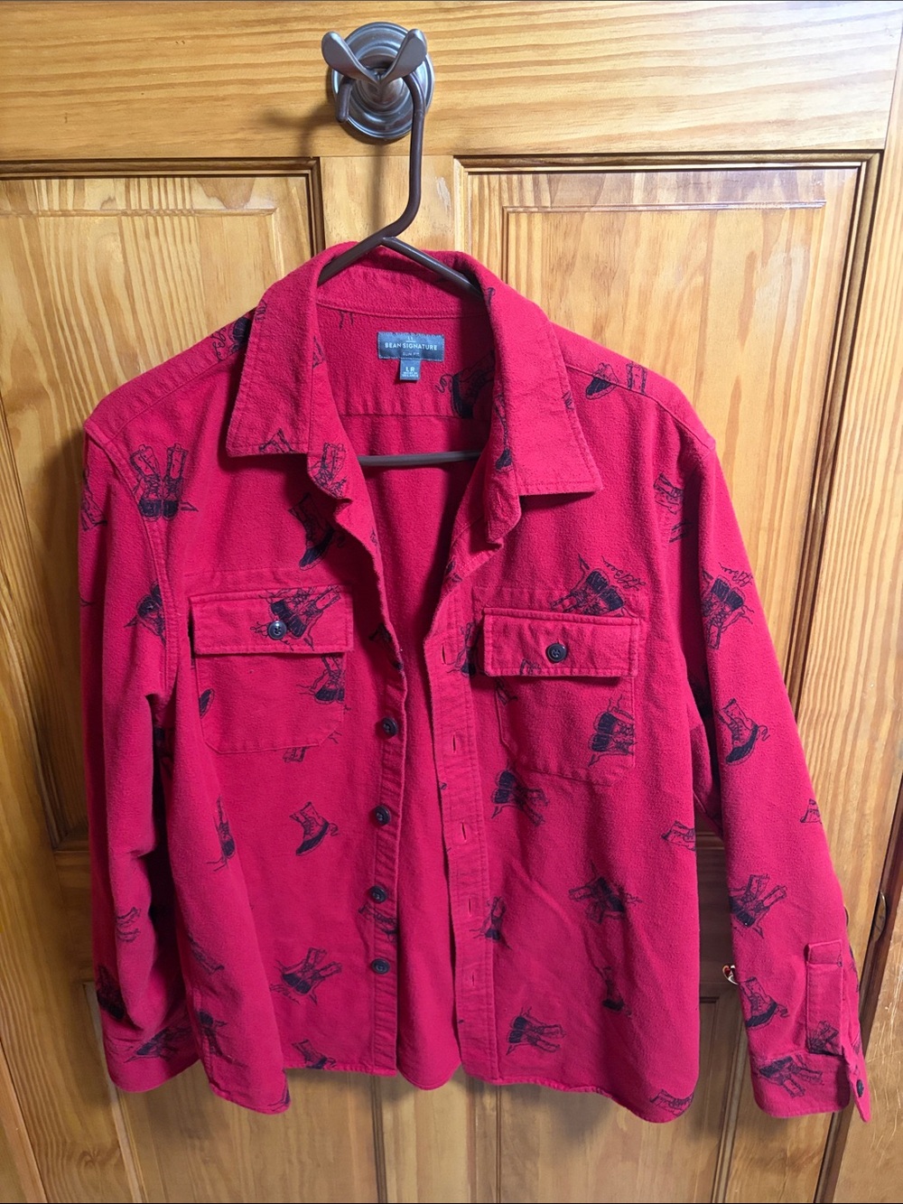 L.L. Bean Red Long-Sleeve Printed Button-Down Shirt